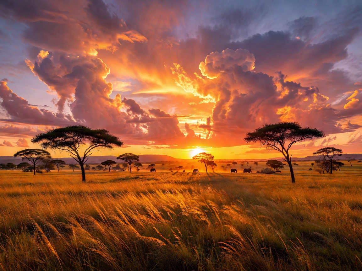 Beautiful majestic African sunset sky showing dynamic savannah landscape